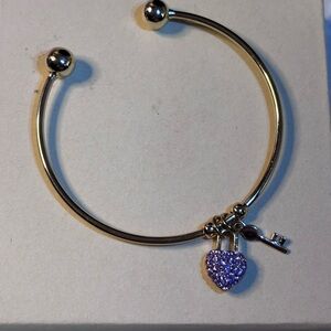18K Gold Plated Crystal Heart & Key Charm Cuff With Swarovski Crystals